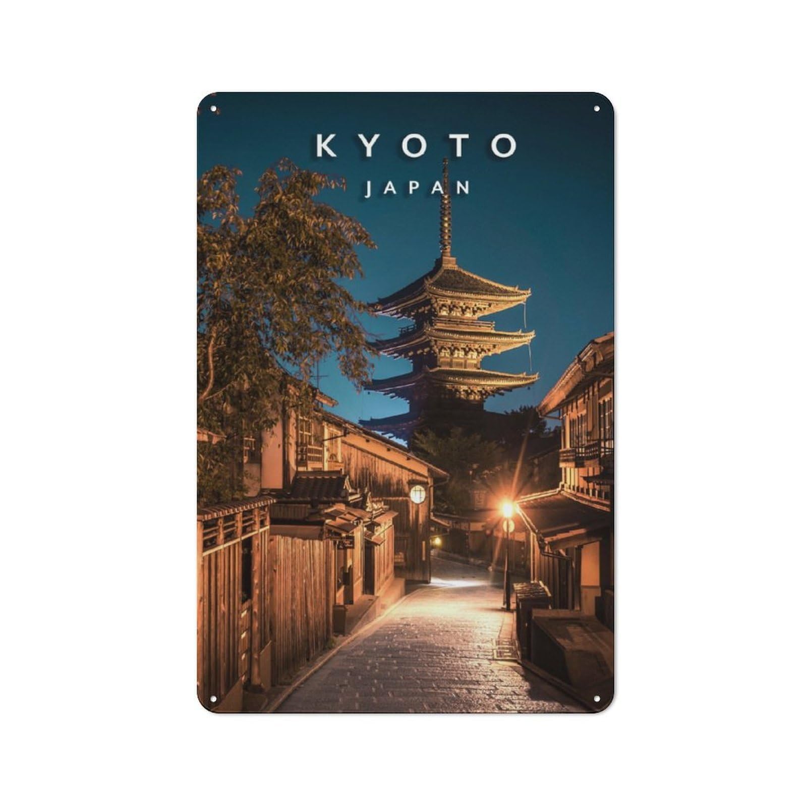 Junmoney Yasaka Pagoda Night Industrial-Style Tin Sign 30X20cm For Pub Or Café, Suited To Pub Decor Enthusiasts