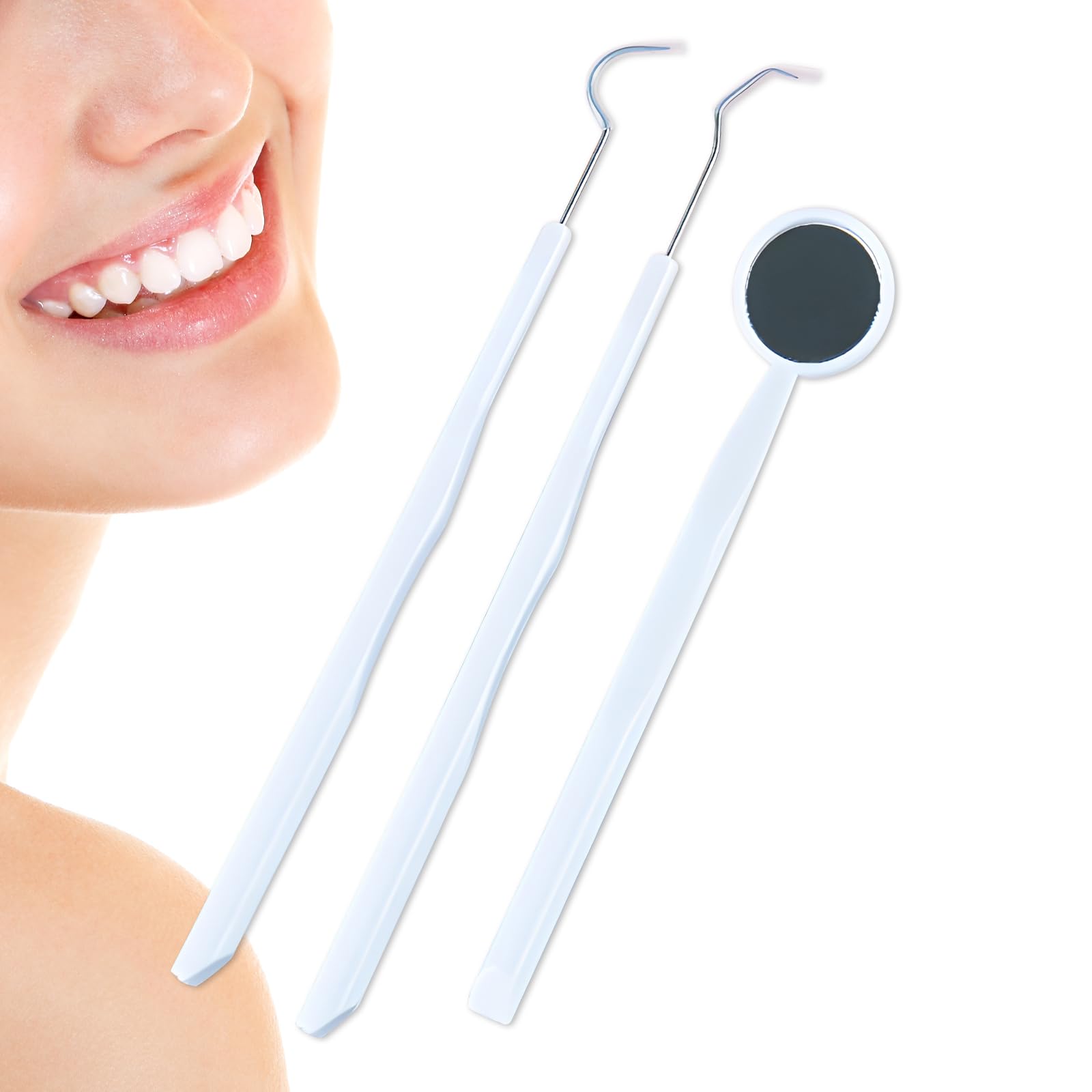 3 Pieces Dental Tools Set Professional Disposable Plastic Dental Hygiene Cleaning Kit including Dental Mirror Probe for Oral
