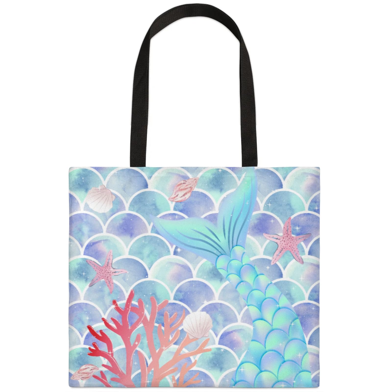 Mularoka Scale Coral Starfish Square Canvas Tote Bag Top Handle Purses Stylish Women Canvas Shoulder Tote Bags Reusable Handbags for Work Travel Picnic Beach Shopping Gym Hiking