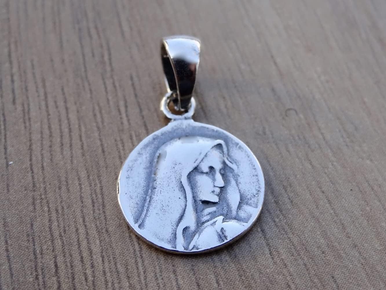 Small Mother of God Pendant Sterling Silver 925 Saint Mary Religious Necklace Round Charm Jewelry - Image 6