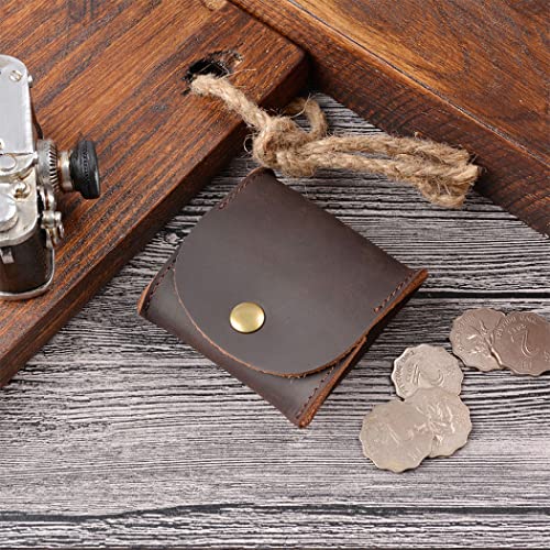 Genuine Leather Squeeze Coin Purse Pouch Rustic Moon Pocket Coin Case Mini Coin Tray Purse with Leather Snap Button – Dark Brown3