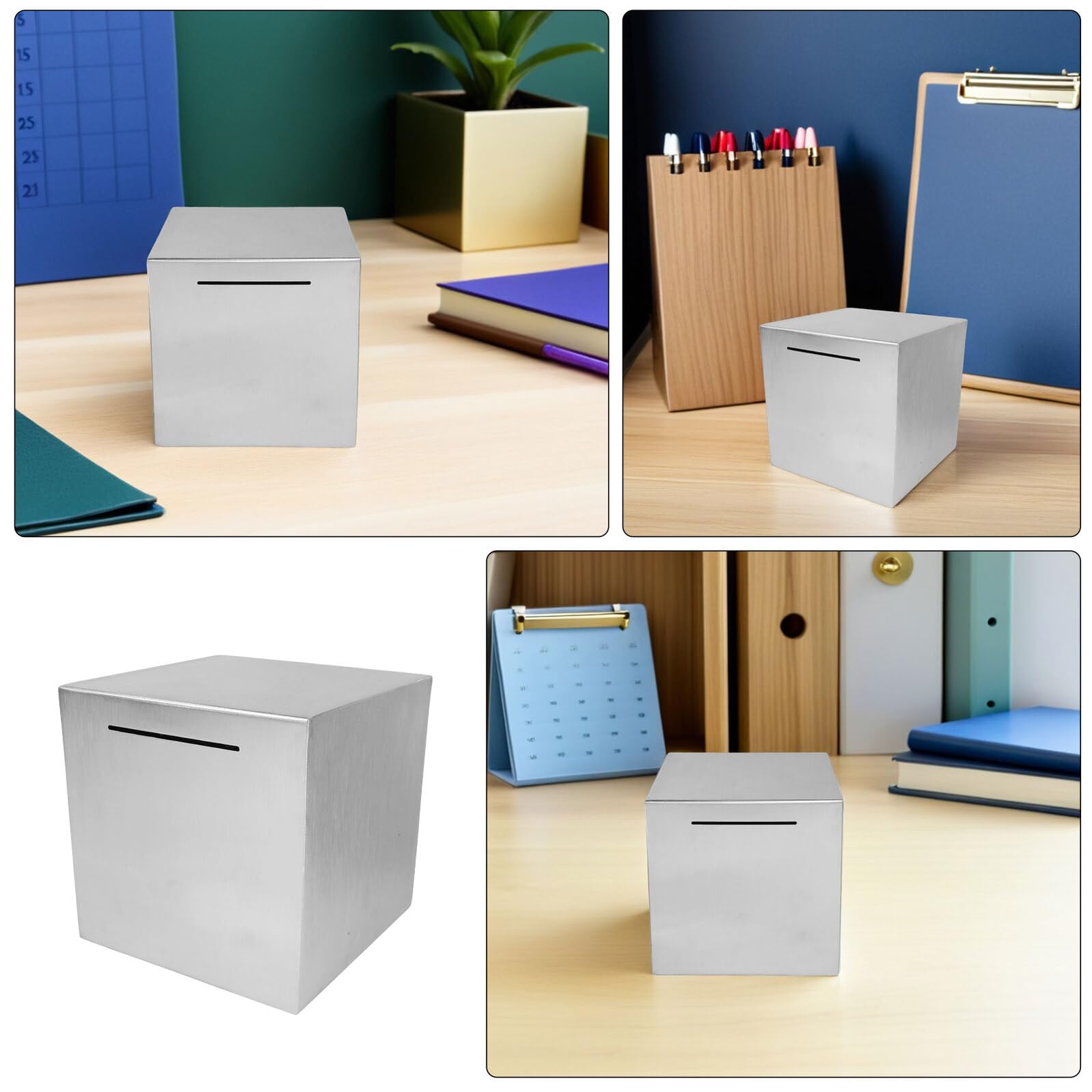 Tirelire en Acier Inoxydable Inviolable 12X12X12 CM Boîte à Monnaie Sécurisée pour Adultes Lot de 2 Rangement Robuste pour Pièces et Billets Usage Maison et Bureau