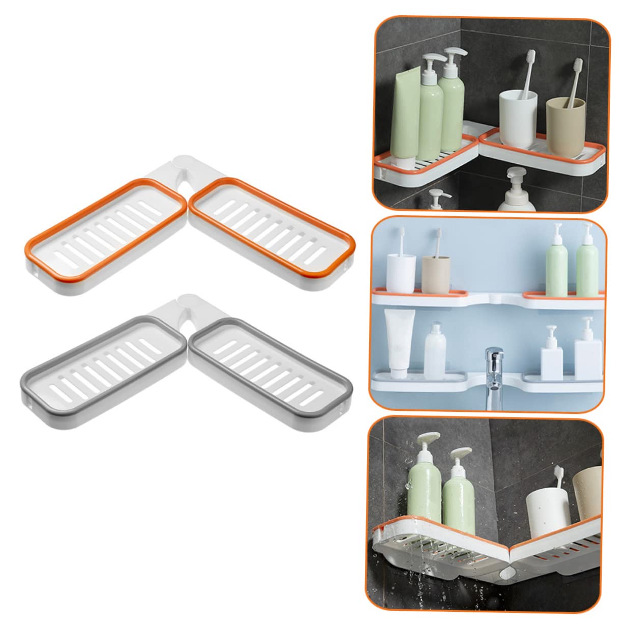 Cabilock 2Pcs Wall Mounted Bathroom Storage Racks Foldable Toiletry Shelf Holders Material Stylish Organizer for Shampoo Cosmetics and Items Grey