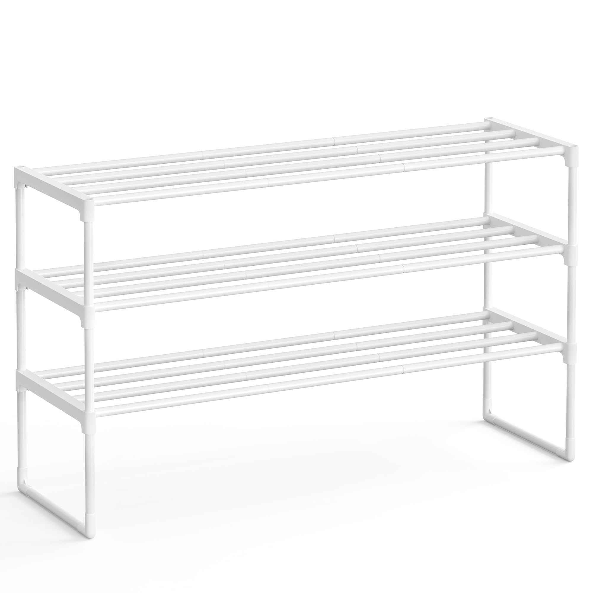 SONGMICS Shoe Rack, 3-Tier Shoe Organizer, Metal Storage Shelf, Upright or Upside Down, for 16-20 Pairs, Stackable, for Entryway, 11.8 x 36.2 x 21.7 Inches, Pearl White ULSA303W03 3 Tiers (3