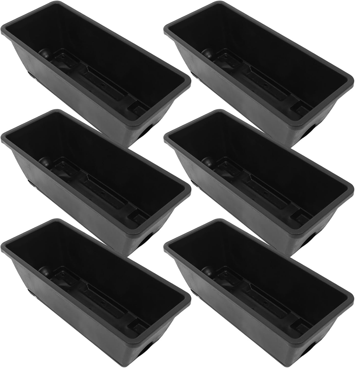 6pcs Rectangular Plastic Garden Pots with Saucers, Medium Black Window Sill Planters for Indoor and Outdoor Vegetable and Flower Planting