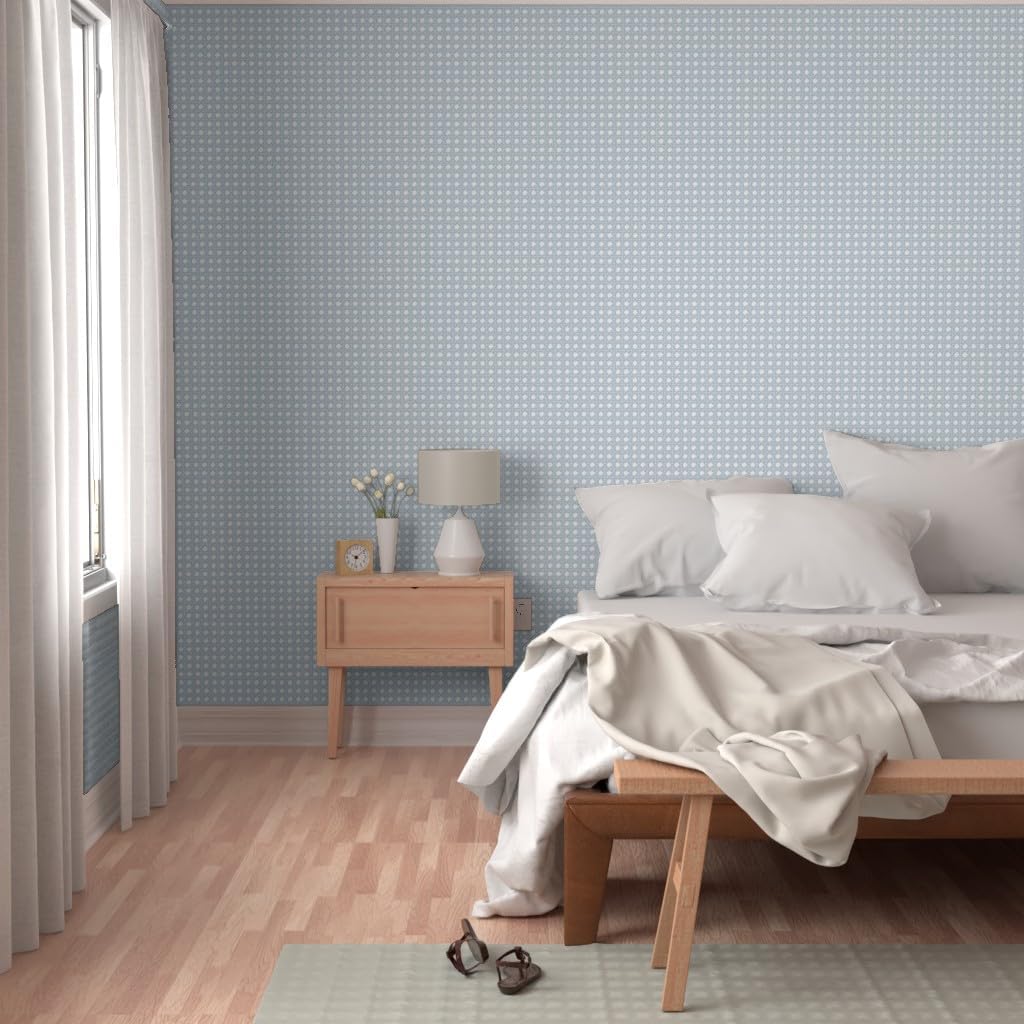 Removable Wallpaper Swatch - Light Blue Cane Weave Rattan Weaving Design Boho Chic Costal Beach House Woven Wicker Custom Pre-Pasted Wallpaper by Spoonflower