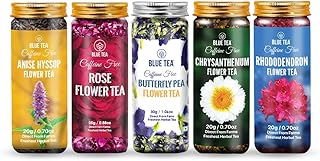 BLUE TEA - Flower Tea Combo - 4.05 Oz (Pack of 5) | VARIETY PACK | Combo Pack - Caffeine Free - Flower Based - Caffeine Free - Vegan - Non-Bitter - Non-GMO | Pet Jar Packs - Gift Box