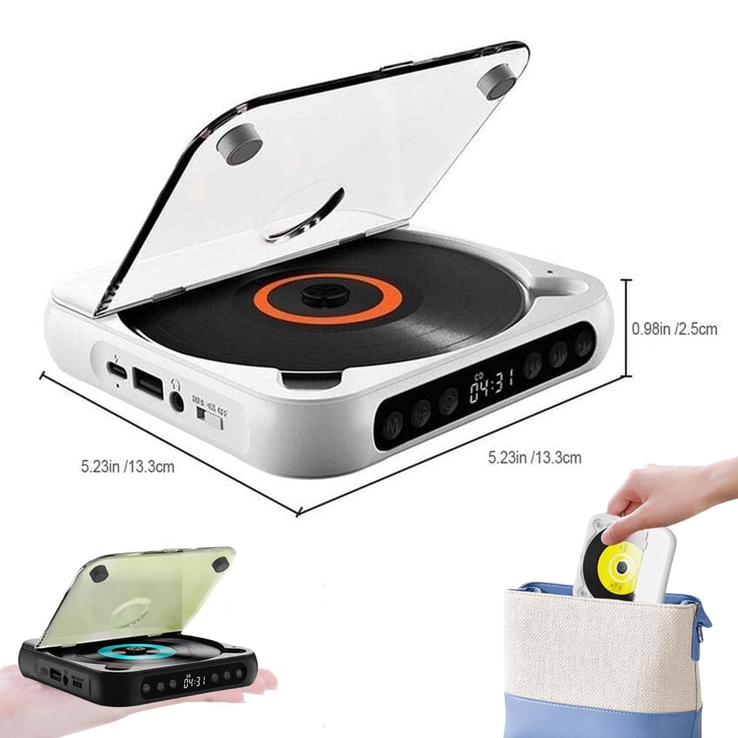 Cd Player Portable Bluetooth With Speakers – Rechargeable, HiFi Sound ...