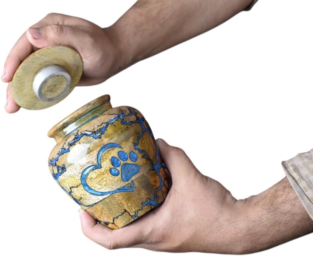 Wooden Cremation Urns for Dog Ashes Adult, Urn for Ashes for Pets Ashes Urn for Dog, Decorative Urns - Burial and Funeral Urn (Heart with paw, Small - 20 lbs)