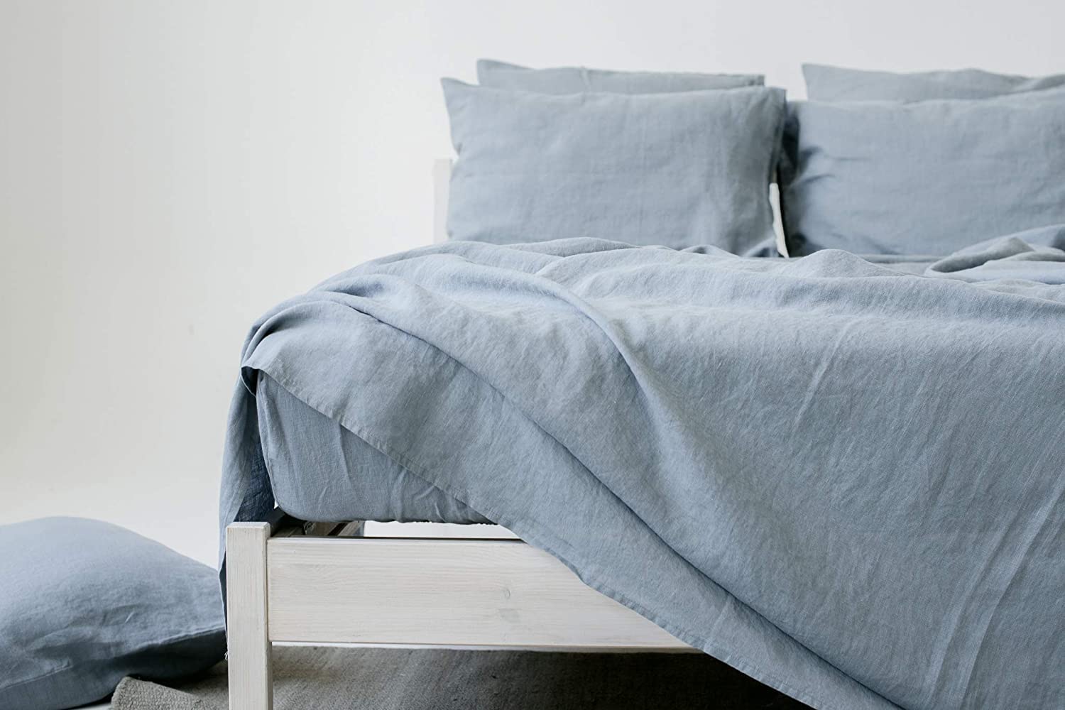 My Linen Home Lenzuolo con Angoli in Lino Lavato (100% Stonewashed) in Blu grigio, 180x200x30 cm I Orlo Elastico Continuo I Ipoallergenico, Termoregolazione e Traspirabilità, Delicato e Morbido
