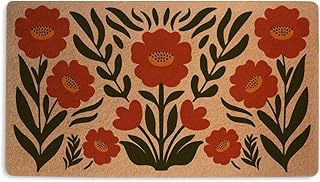 Retro Poppy Door Mat 18x30 Inch, Modern Floral Durable Welcome Mat for O...