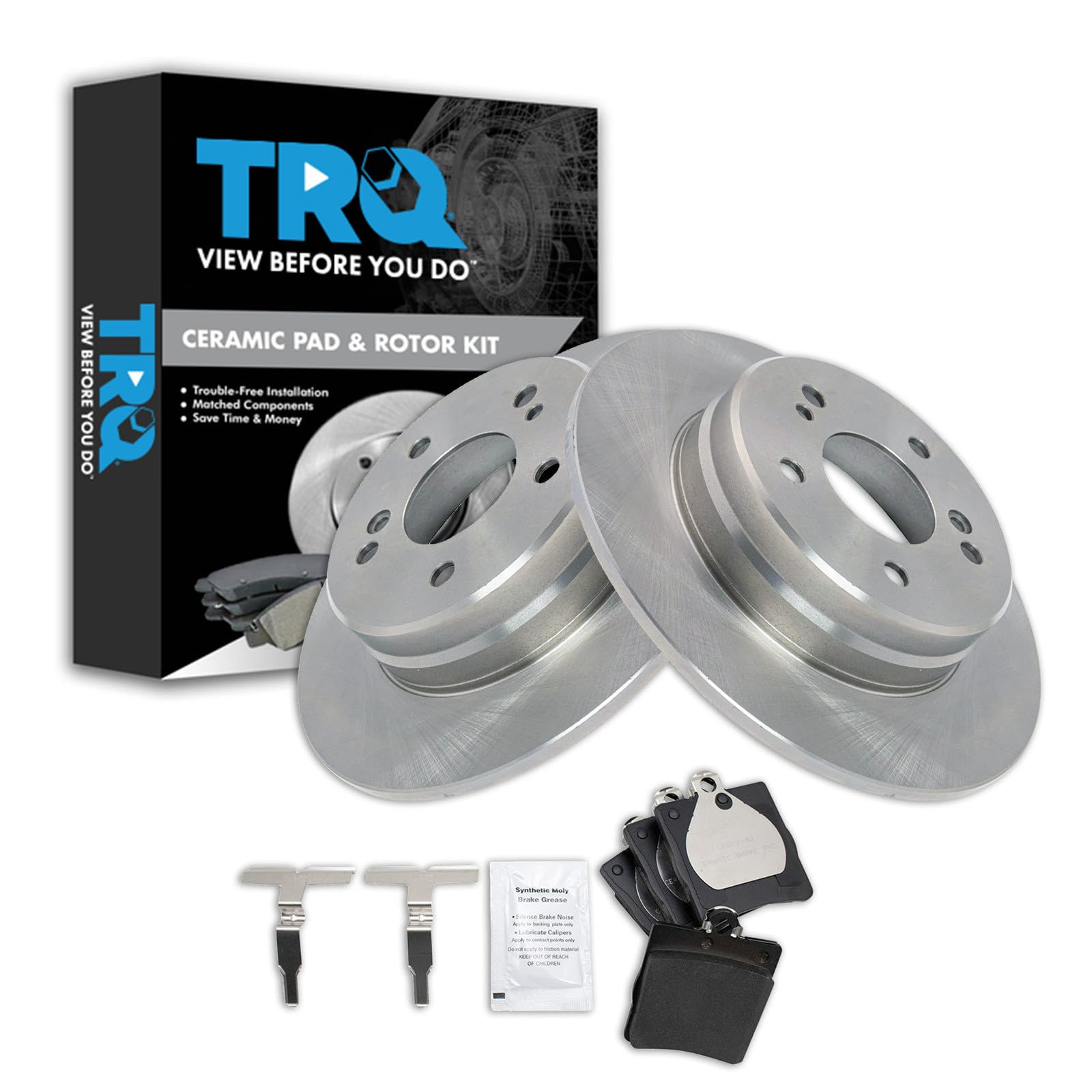TRQ Rear Brake Pad &amp; Rotor Kit Ceramic Compatible with Chrysler Mercedes-Benz