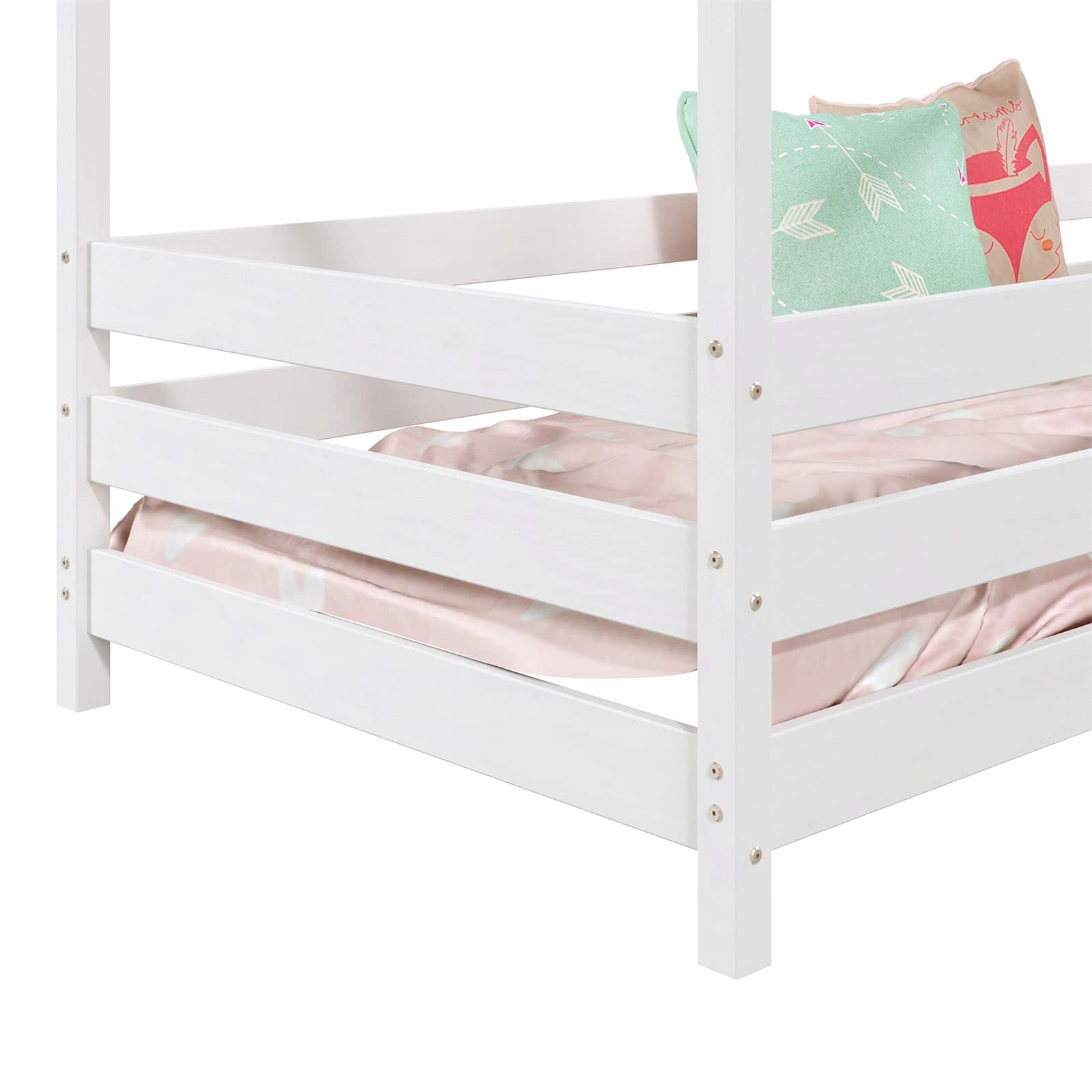 IDIMEX Lit cabane Rena lit Simple Montessori pour Enfant 90 x 190 cm, avec barrières de Protection, en pin Massif lasuré Blanc