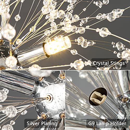 Modern Chandeliers Firework Dandelion Sputnik Chandelier Crystal Chrome Light Fixture Pendant Lighting For Kitchen Island Dining Room Bedroom Living Room(Chrome 9-Light) #TOP5