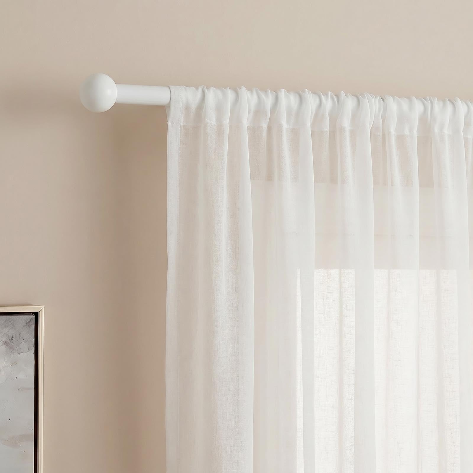 OHS Curtain Pole Ball 16mm Curtain Rail Curtain Rod, White - 120-220cm
