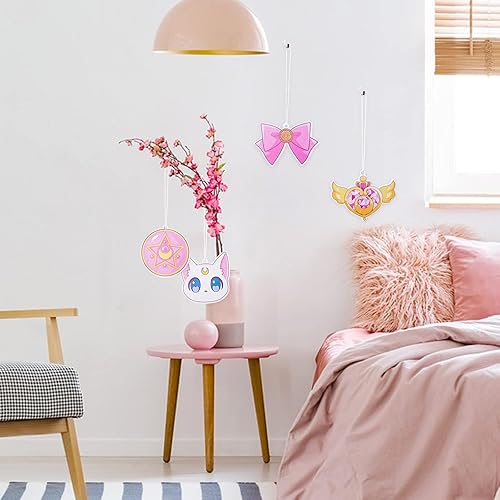 Miniatura 5 de L1rabe Ambientador de coche Anime Moon Cat Artemis chips de incienso, 4 estilos y aromas de anime, luna, gato, artemis, espejo retrovisor de coche,