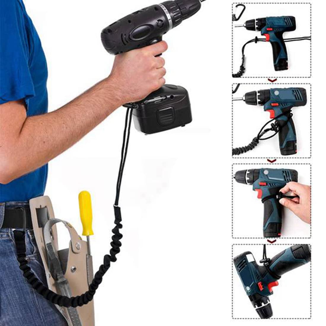 Cordino Sicurezza Per Utensili - 6 Pezzi, Nylon, Elastico, Anticaduta Per Lavori In Quota - Foto 9