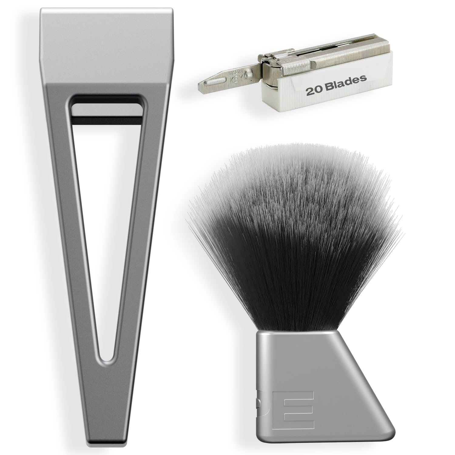 HYPE X1 Aluminum Single Edge Safety Razor | Super Lather Set - Magnetic Comfort(C) Shave Setting - 20 Non-Proprietary Blades, Aluminum Shaving Brush - Reusable Shaving Razor for Men & Women - Silver