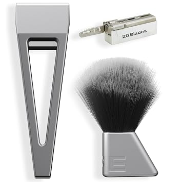 HYPE X1 Aluminum Single Edge Safety Razor | Super Lather Set - Magnetic ComfortC Shave Setting - 20 Non-Proprietary Blades, Aluminum Shaving Brush - Reusable Shaving Razor for Men & Women - Silver