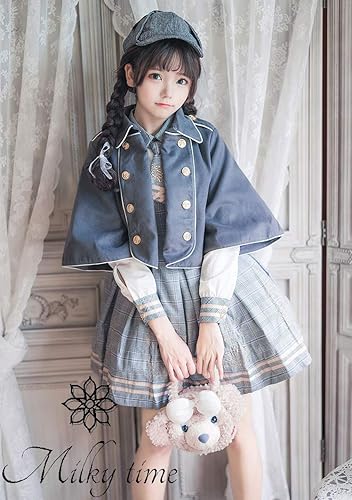 Amazon Co Jp Milky Time ゴスロリ カレッジドレス格子縞 ドレスウールマントツーピース 学生 長袖 女性探偵 ポンチョ付き ワンピース シャーロック ホームズ 風 グレー M 服 ファッション小物