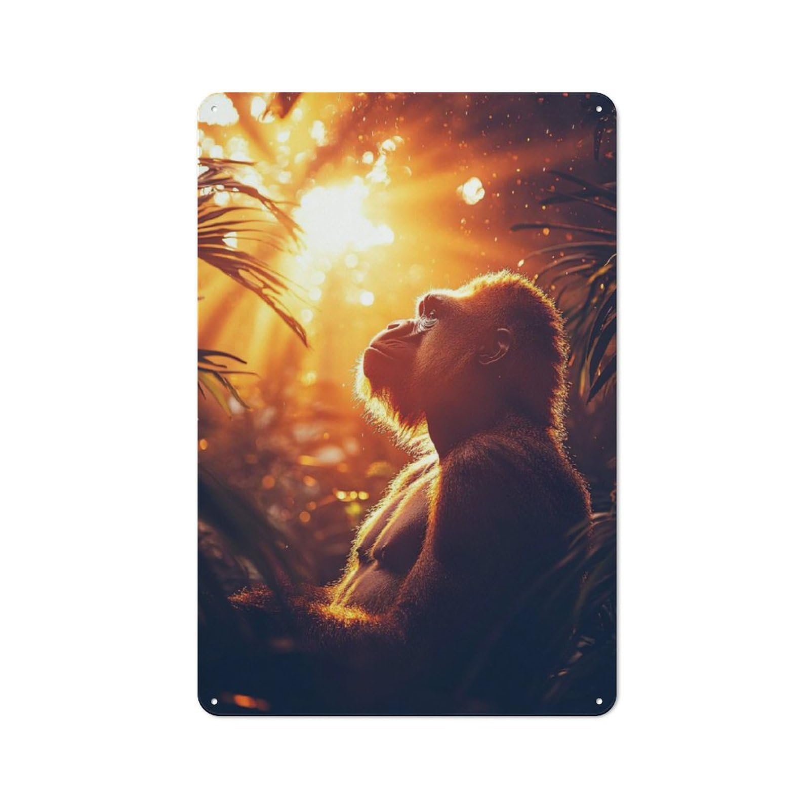 Gorilla Gazing at Sunlight in Jungle Metal Wall Plaque 30x20cm, Vintage Nostalgic Wall Art for Bedroom, Office, Home Bar Or Dining Room