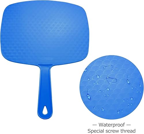 Miniatura 3 de Espejo de mano portátil con agujero para colgar en el mango, 2 piezas, azul 7.4 pulgadas de ancho x 10.4 pulgadas de largo