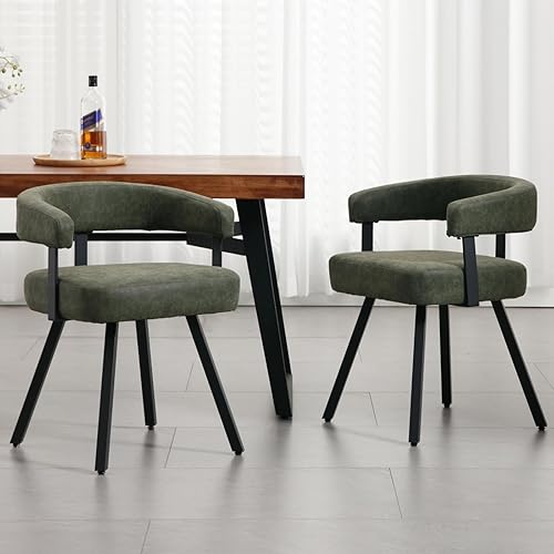 Miniatura 6 de DUOMAY Juego de 2 sillas de comedor de piel sintética, respaldo abierto curvo, sillas de cocina con patas de metal, modernas sillas laterales