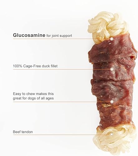 Miniatura 2 de Jungle Calling Tendones de carne de res para perros, tendones envueltos en pato, masticables de larga duración para cadera y articulaciones para