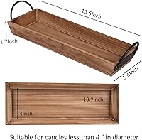 Vista 2 de Bandeja de velas rectangular de madera con asas de metal negro, portavelas de madera rústica para exhibir velas, centros de mesa para mesa