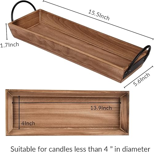 Miniatura 2 de AGLARY Bandeja rectangular de madera con asas de metal negro portavelas de madera rústica para mostrar velas centros de mesa para comedor repisa