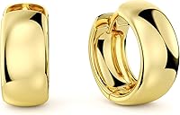 MSBLUE Chunky Huggie Hoop Earrings for Women - Bold 16mm 14K Gold Over Sterling Silver Everyday Statement Jewelry