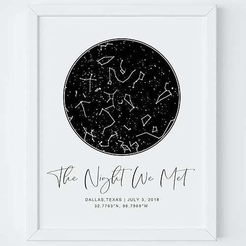 Vista 15 de Personalized Star Map With Specific Dates & Place - Custom Constellation Map Print, Unframed- Special Occasion Star Chart Wall Art- Great Cream