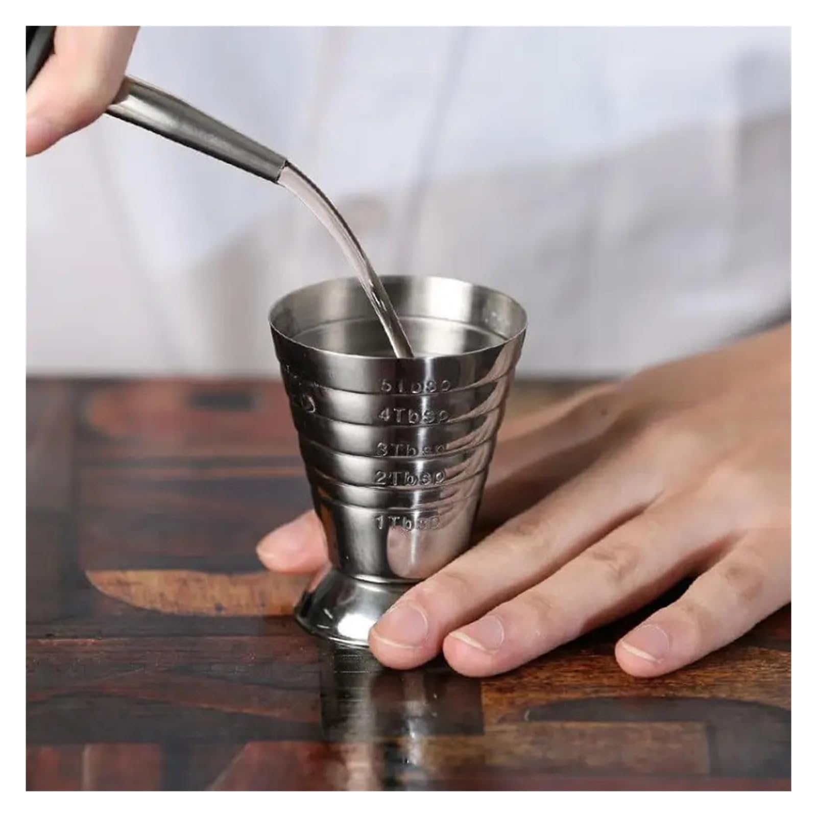 Taza medidora de acero inoxidable con cuchara mezcladora, Jigger cóctel for Bar(2 cups with 2 spoon)