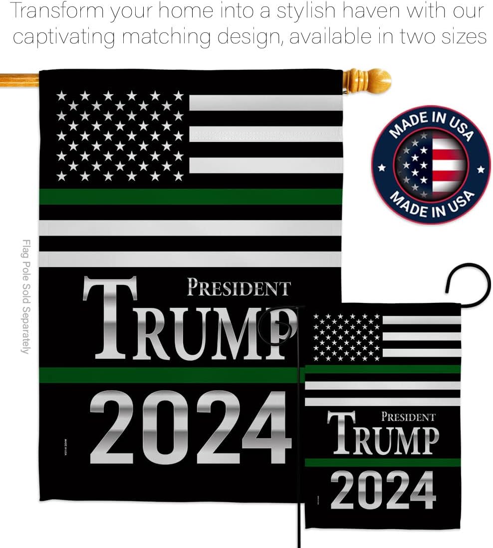 Trump Flag President Thin Green Line Garden House Flag-Kit Patriotic Vote Democrat Republican Tea Party United State American Election Banner Small Yard Gift Double-Sided, Made in USA