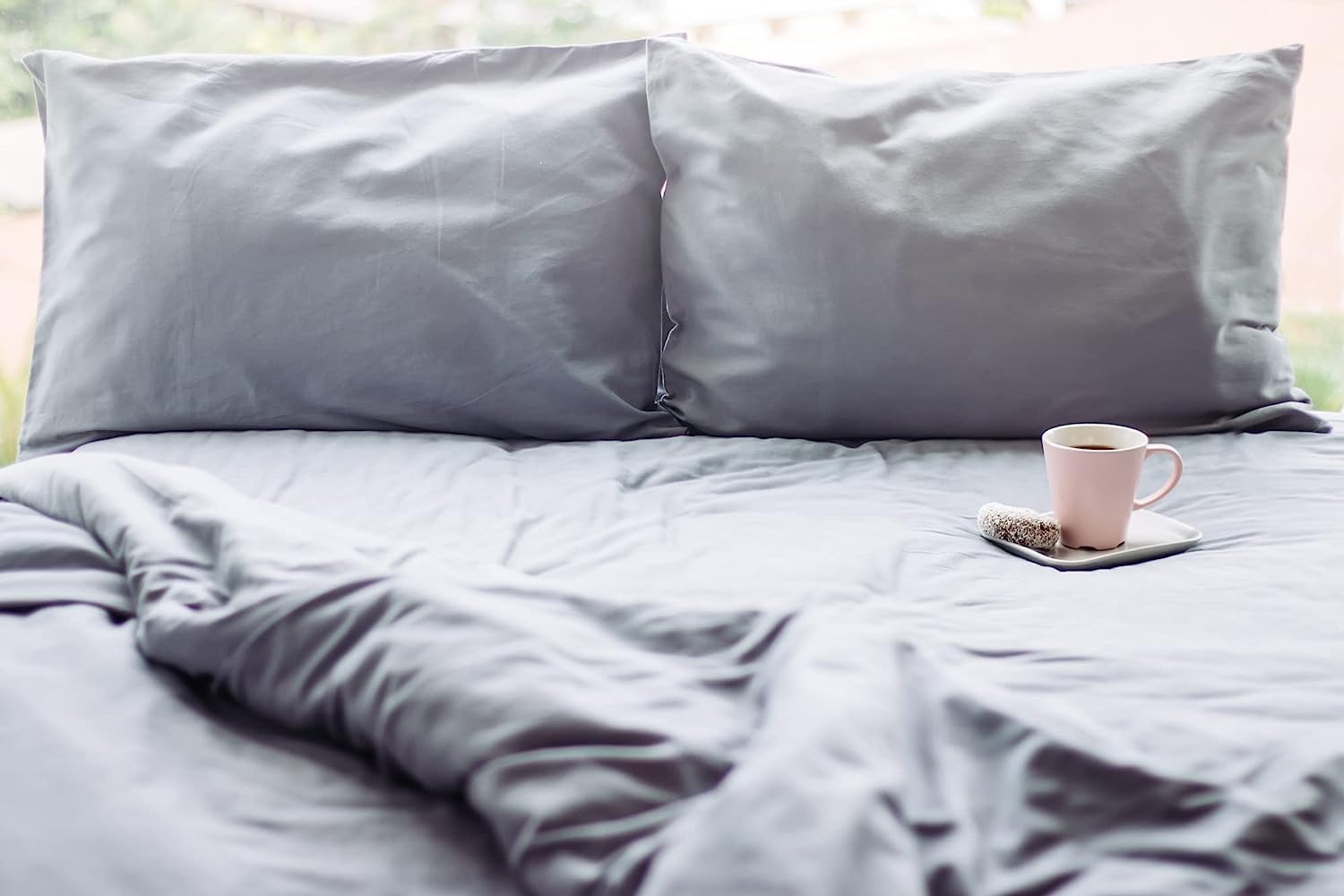 The Plum Blossom Company Regular Cotton Bed Sheets Fitted Sheets, Flat Sheets and Pillow Cases (Mountain Grey, Double - Fitted Sheet)