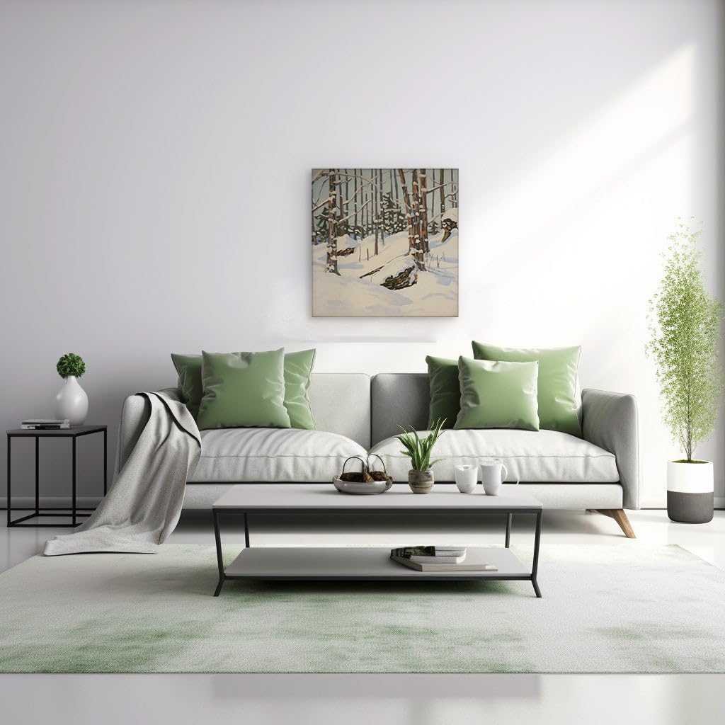 Canvas for Living room. Whispering Winter: A Serene Snow-Covered Forest Captured on Canvas, 27 x 18 inch Canvas Wall Art - Modern Home Decor