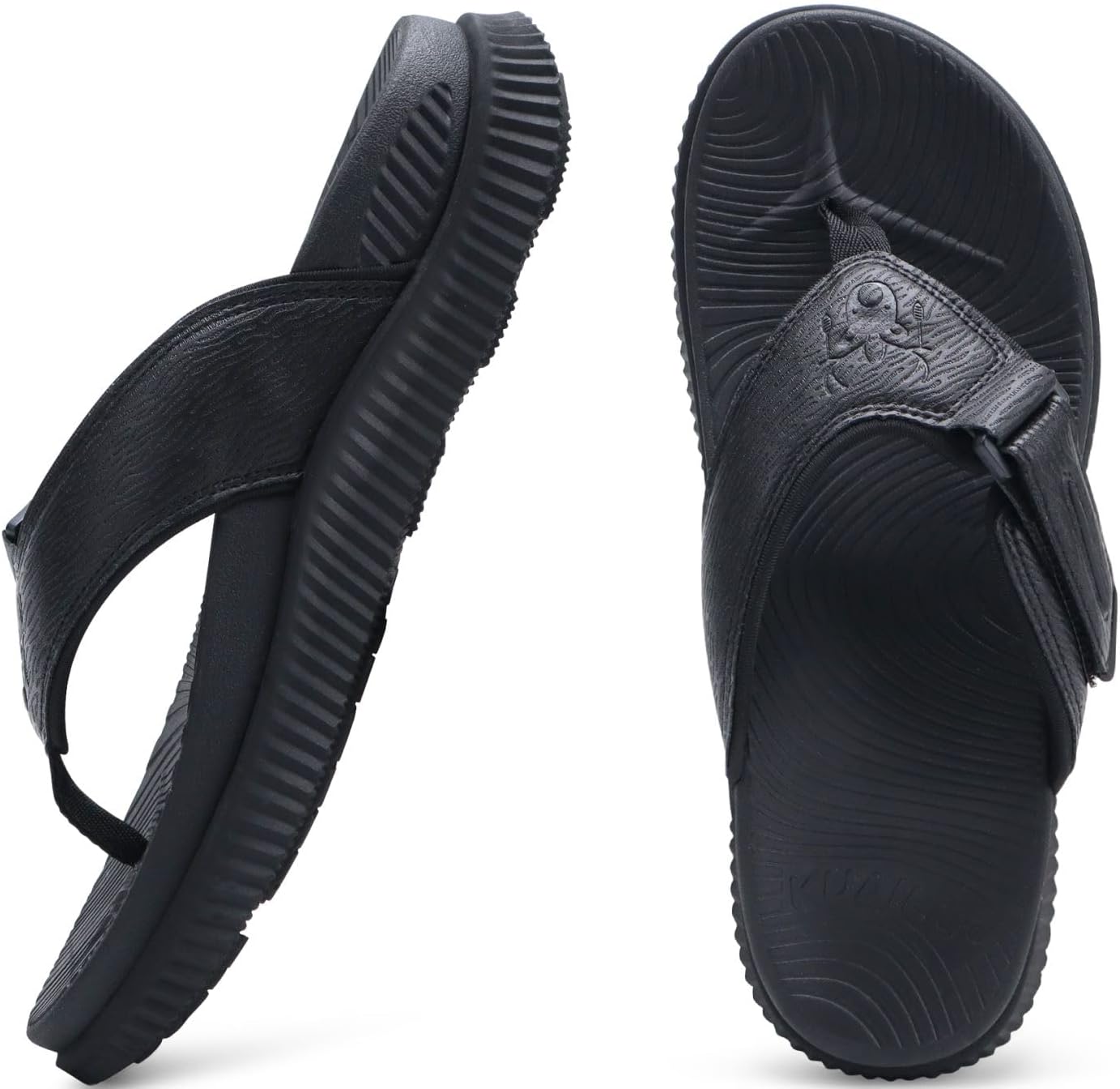 KuaiLu Mens Orthotic Flip Flops Men's Recovery Walking Sandals Adjustable Thick Athletic Cushion Sport Slides for Man, Water Resistant & Lightweight, Soft Comfort Fit & Arch Support 10.5 Black image 7 of 7 B0CVXG1CNB