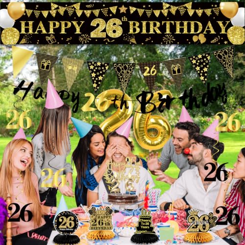 Image of 26th Birthday Decorations for Men, Black Gold 26th Party Decoration Kits