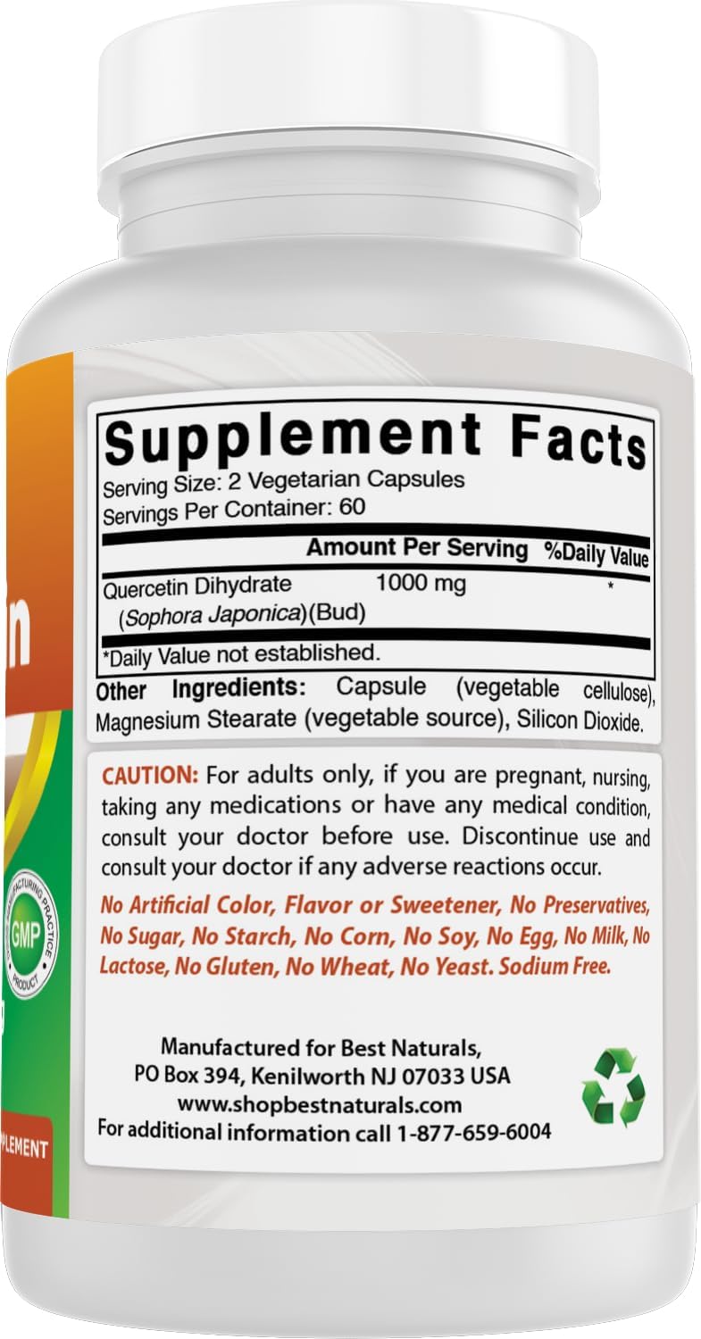 Best Naturals Quercetin 1000 mg/Serving 120 Veggie Capsules (120 Count (Pack of 2))