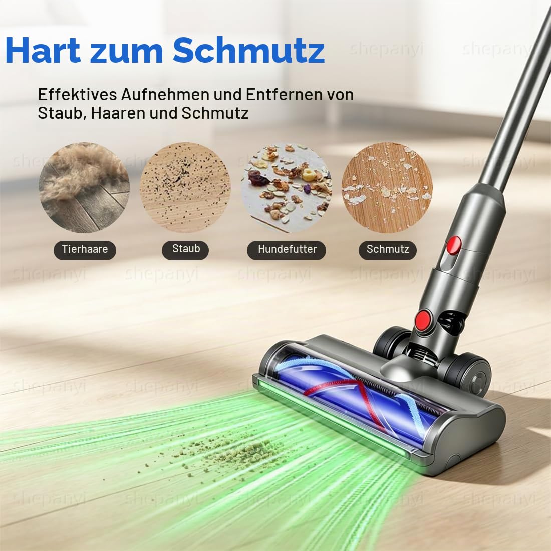 Bürste Ersatzteile kompatibel für Dyson V12 Detect Slim, Zubehör Bodenbürste mit grünem LED-Leuchten, Bodendüse für Hartböden und Teppiche