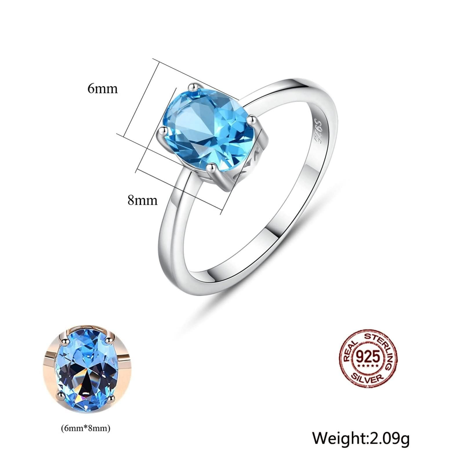 Ehering-Set für Damen, Ringschmuck, Verlobungsring, ovaler Schliff, Topas aus Sterlingsilber