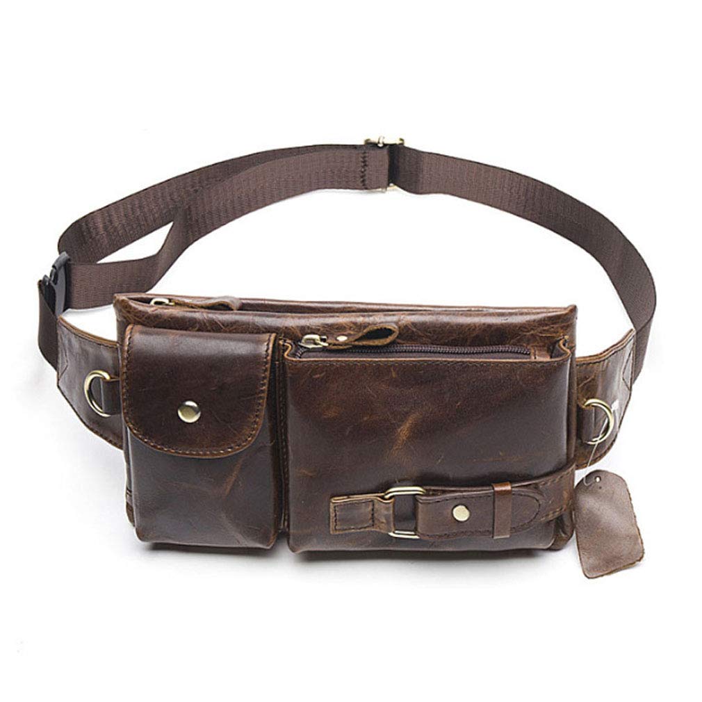 Hebetag Leather Waist Bag Fanny Pack for Men Women Travel Outdoor Hunting Hiking Climbing Hip Bum Belt Slim Cell Phone Purse Wallet Pouch, Brown