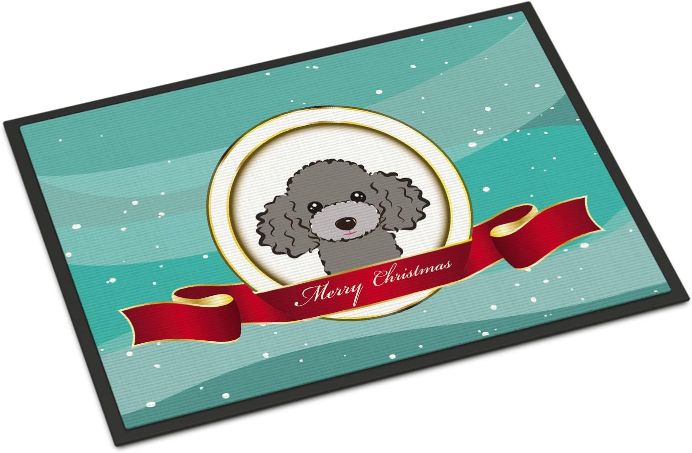 Caroline's Treasures BB1569JMAT Silver Gray Poodle Merry Christmas Doormat 24x36 Front Door Mat Indoor Outdoor Rugs for Entryway, Non Slip Washable Low Pile, 24H X 36W
