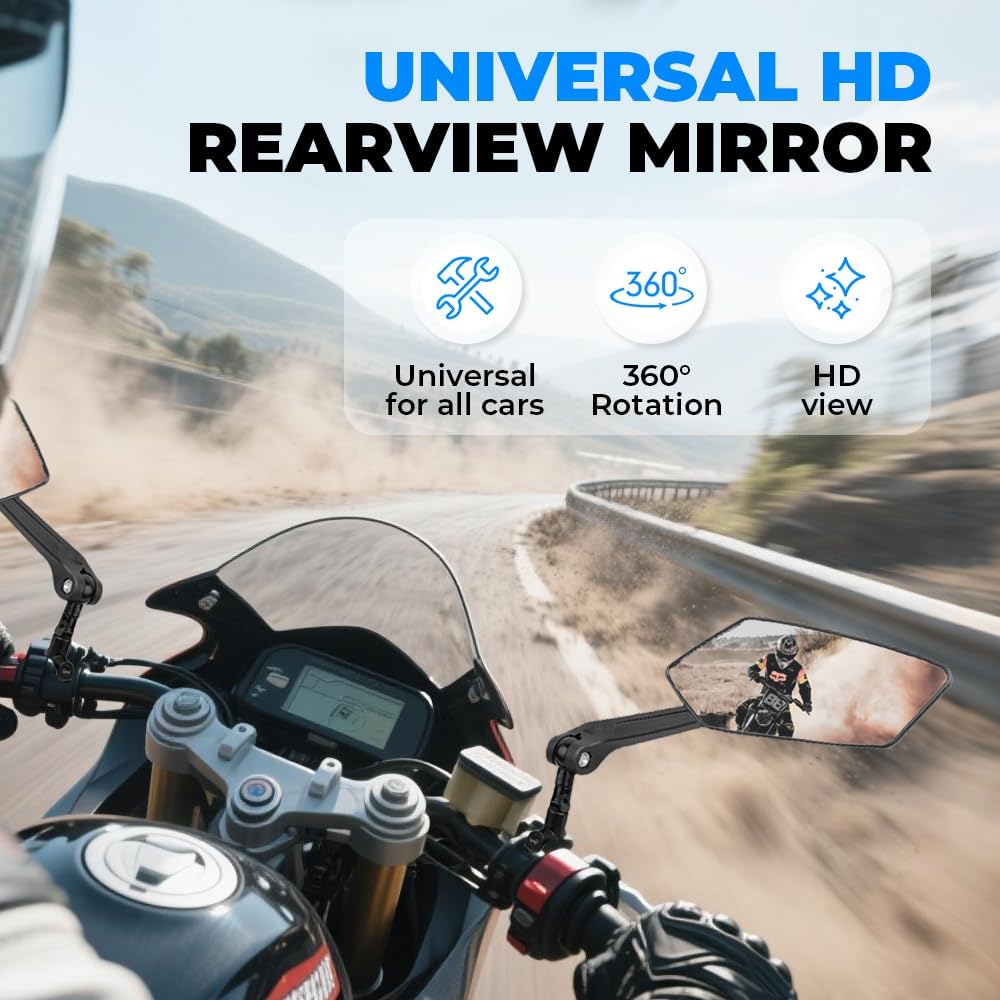 360° Rotatable Adjustable Bicycle Rearview Mirror, 2025 New Bike Mirror Handlebar Mount, Bicycle Mirrors for Handlebars, Wide Angle Bike Rear View Mirror for Motorcycle Scooter (1 Pair)