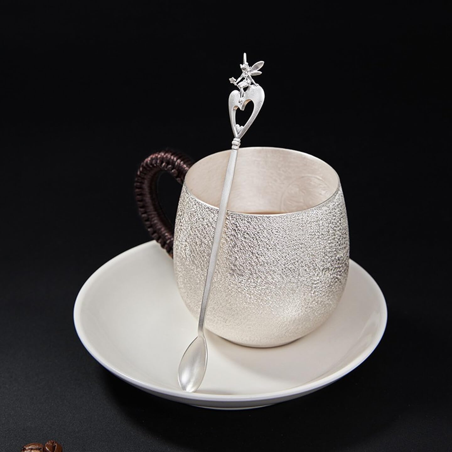 999 Sterling Silver Spoon, Handmade Flower Fairy shaped Handle, Dessert Iced-Tea Coffee Spoons with Certificate and Gift Box.