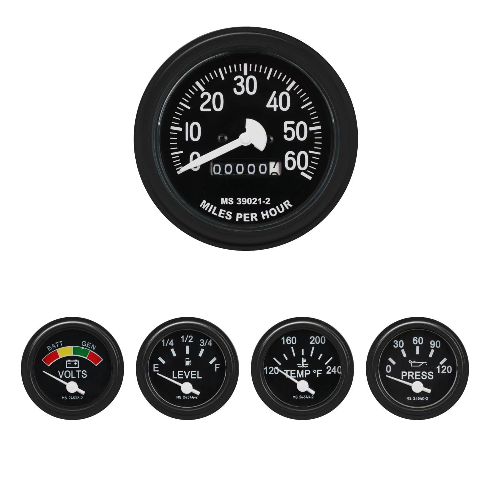 MOTOR METER RACING Humvee HMMWV 5 Gauge Set Black Military Equipment Replacement M998 M1045 M1123 Truck, MMHMMWVB5GMSPSET