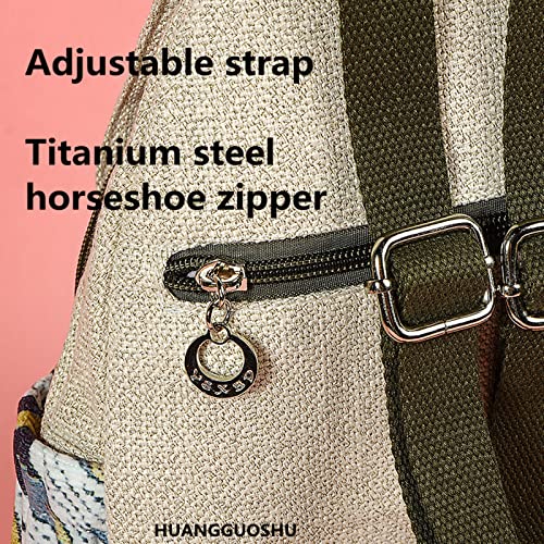 Image of Small Canvas Backpack, Retro Boho Washed Hippie for Women Daily Commute (Panda Decorations)