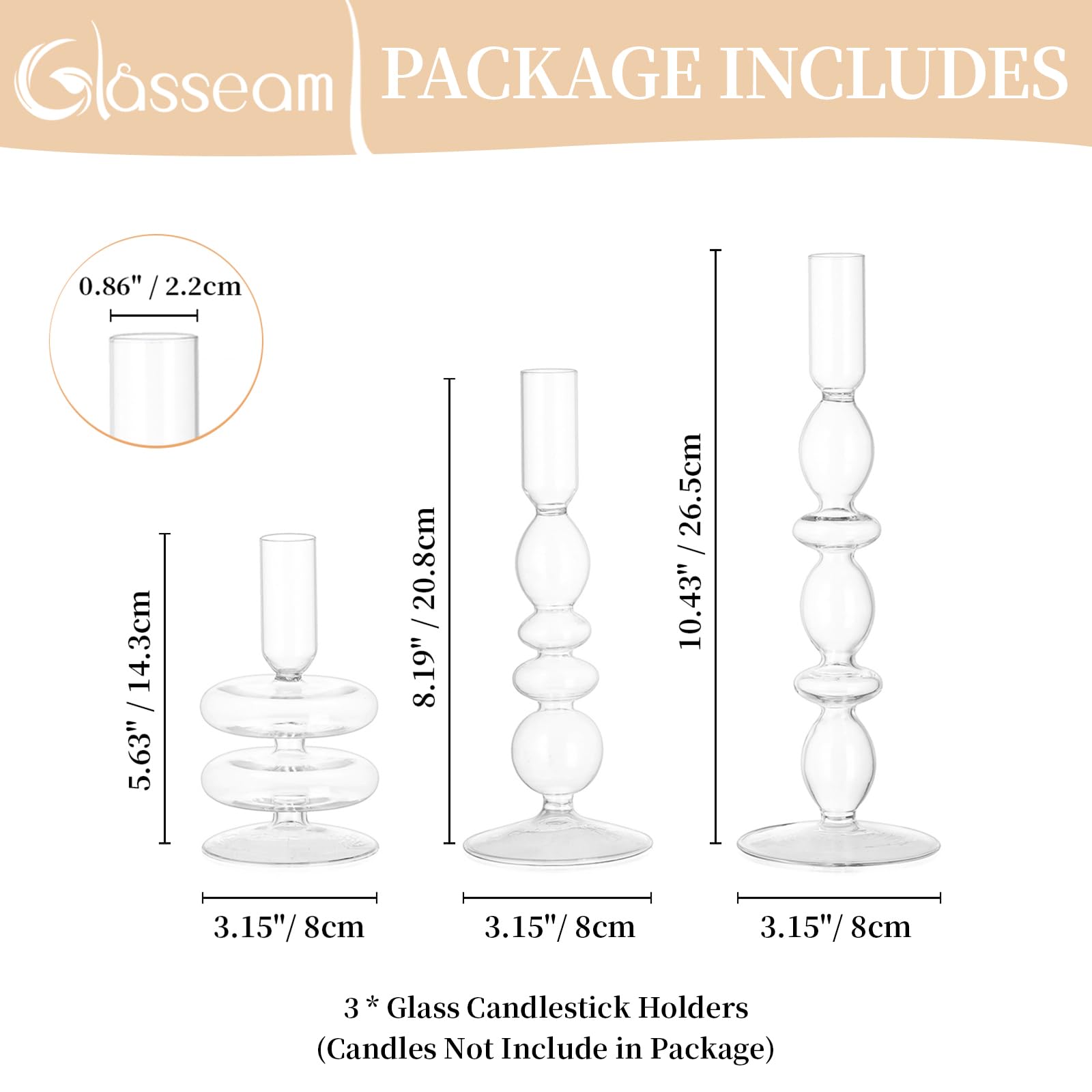 Glasseam Glazen Kandelaars Houder Hoog: Kaarsenhouder Set Van 3 Decoratieve Kandelaars Heldere Kaarsenhouders Voor Woonkamer Moderne Kandelaars Voor Decoratie Huwelijkspresentatie