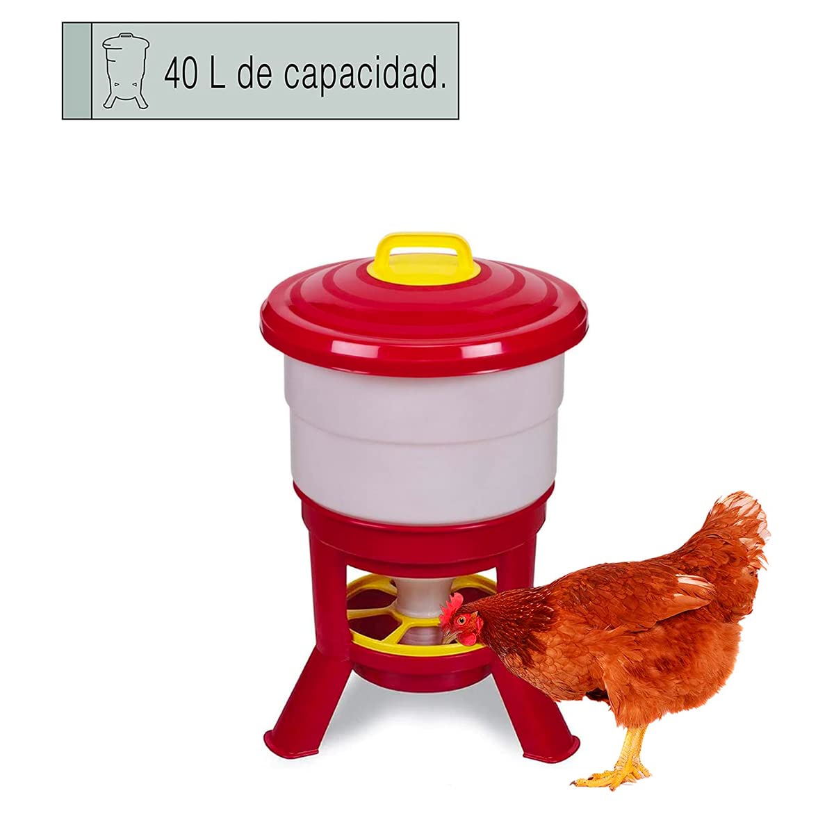 Tolva Gallinas SILO Premium 40 L - Comedero Grande con Patas para Aves de Corral - Tolva de Gran Capacidad para Gallinas, Fabricada en plástico Resistente