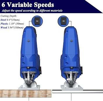2000W Jigsaw Tool with LED Light, 6 Variable Speed Electric Jig Saws, 4 Orbital Sets, 0°-45° Bevel Cutting, 6 Variable Speed, Electric Jigsaw for Wood Metal Cutting, Blue